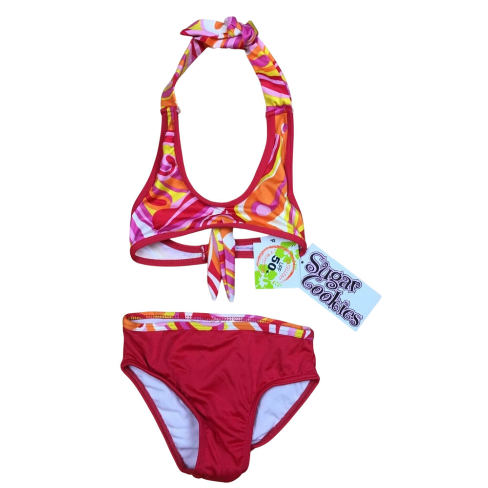 Sugar Cookies Girls Bikini Set Halter Red Multi Color UPF 50+ Protection 12 M